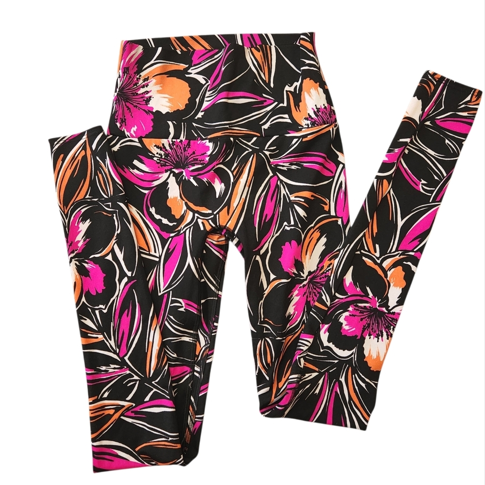 K-DEER Floral Super Long Leggings Womens Medium High Waisted Yoga Pants